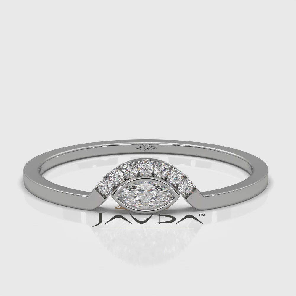 Womens Marquise And Round Half Moon Lab Diamond Ring 0.085ctw.