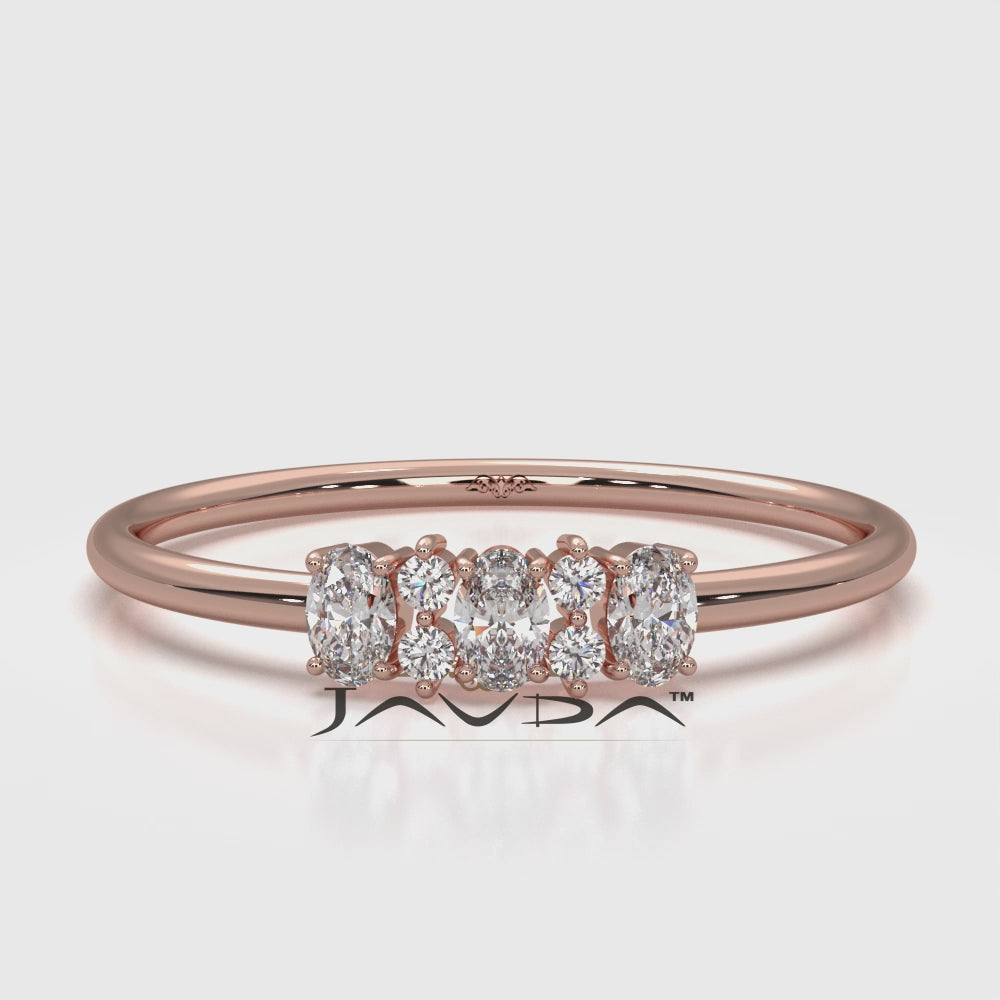Prong Set Oval And Round Lab Diamond Fashion Ring 0.16ctw.