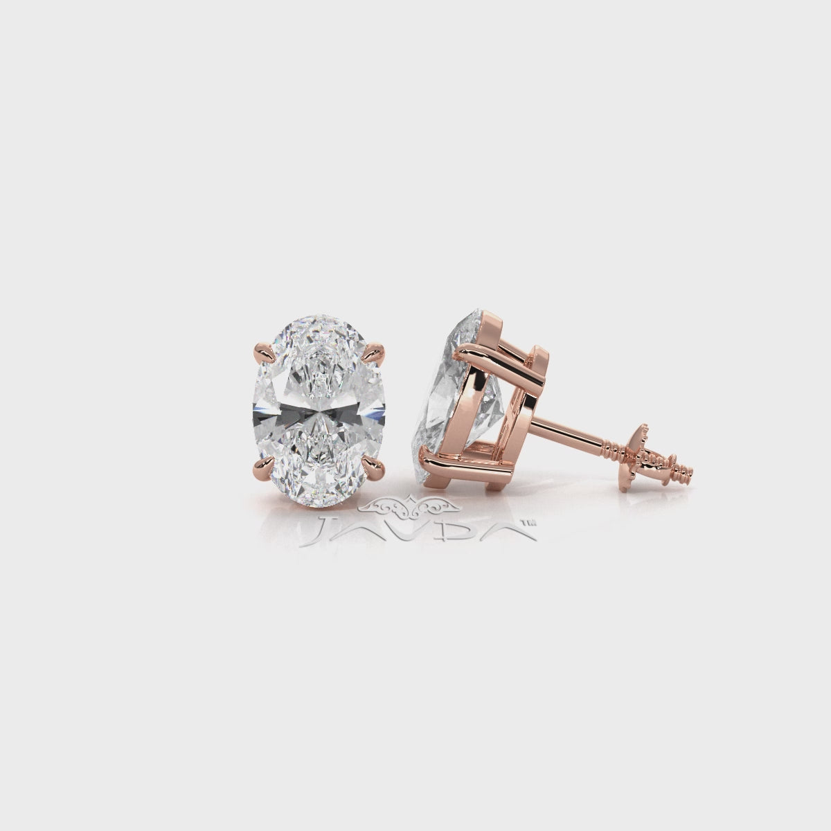 Oval Lab grown Diamond Claw Prong Stud Earring 14k White Gold 4.04 Ctw.