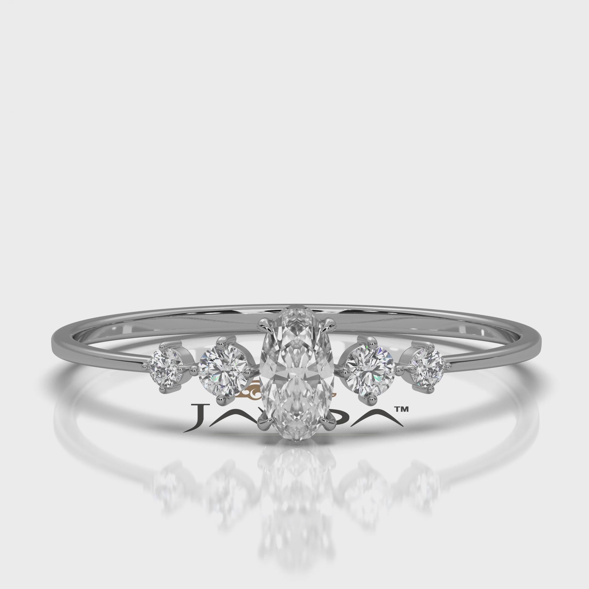 Petite Thin Minimalist 5 Stone Oval Round Lab Diamond Fashion Ring 0.17ctw.