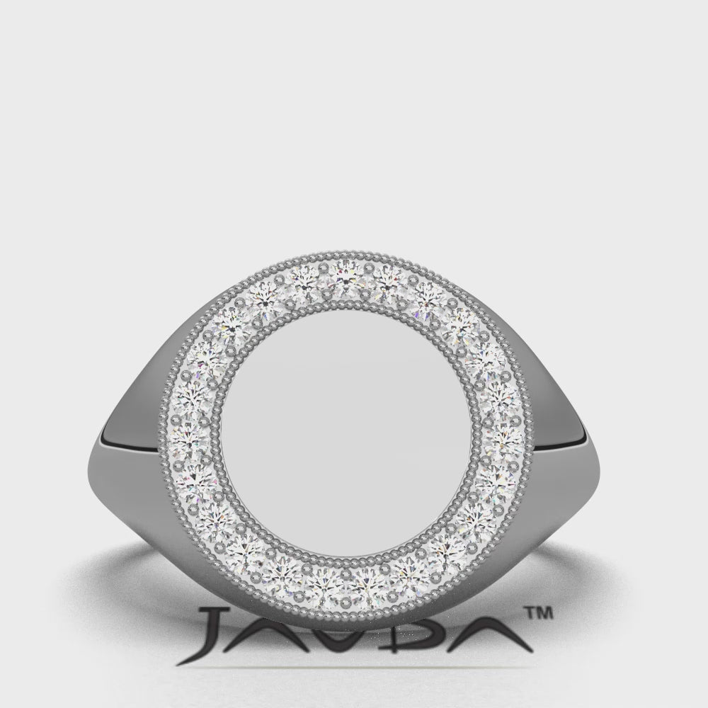 Minimalist Milgrain Signet Round Lab Diamond Fashion Ring 0.26ctw.