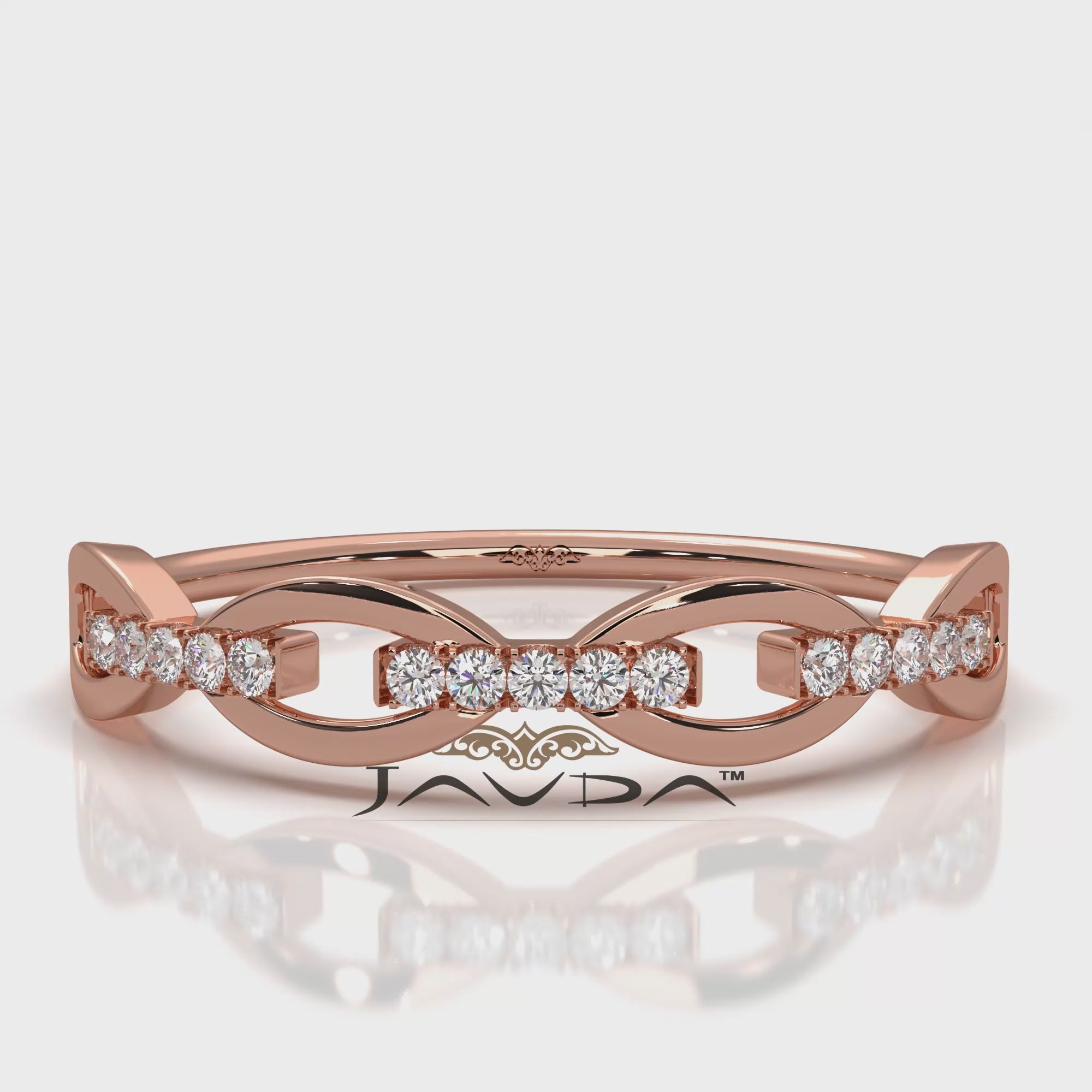 Stackable Chain Link Minimalist Lab Diamond French U Cut Pave Set Fashion Ring 0.06ctw.