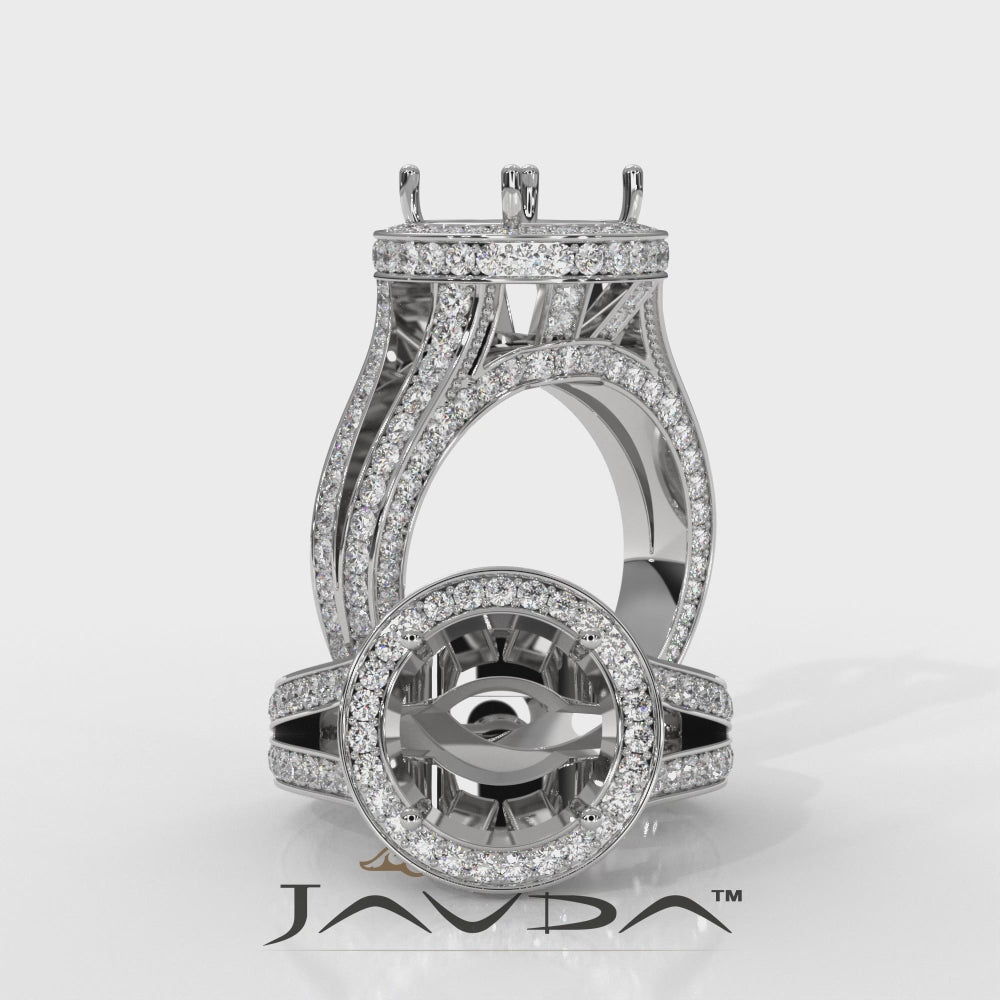 Halo Pave Set Round Lab Grown Diamond Engagement Round Semi Mount Elegant Ring 1.5 Ct with High-Quality Diamond