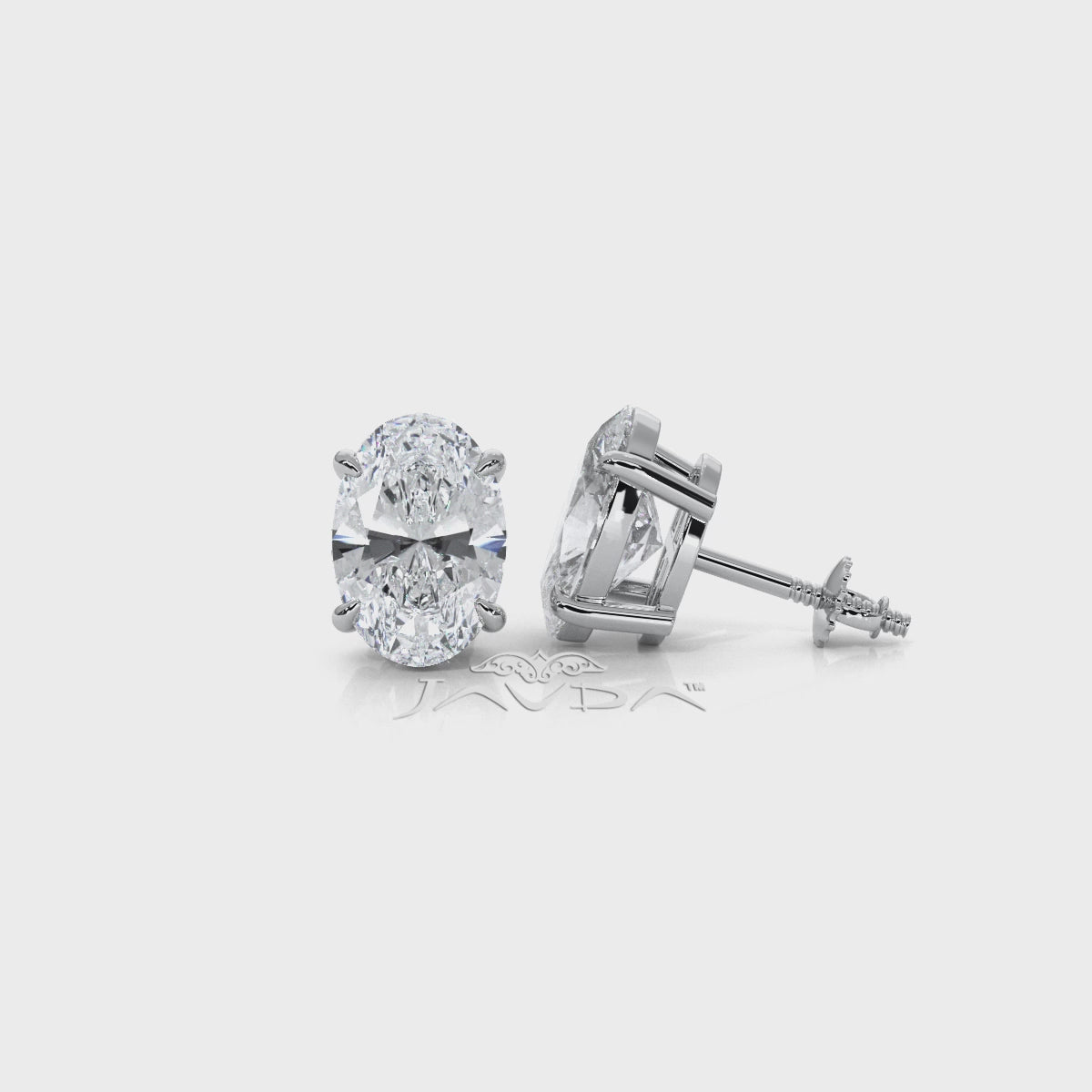 Oval Lab grown Diamond Claw Prong Stud Earring 14k White Gold 4.04 Ctw.