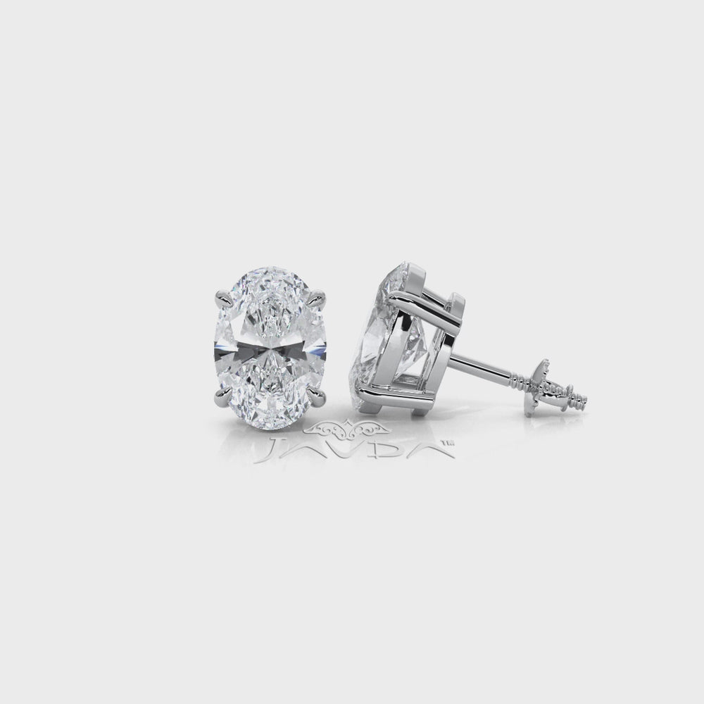 Oval Lab grown Diamond Claw Prong Stud Earring 14k White Gold 4.04 Ctw.