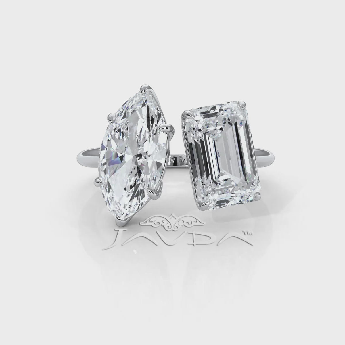 2 Stone Marquise Emerald Cut Diamond Engagement Prong Set Ring 14k White Gold 4.54 Ctw.