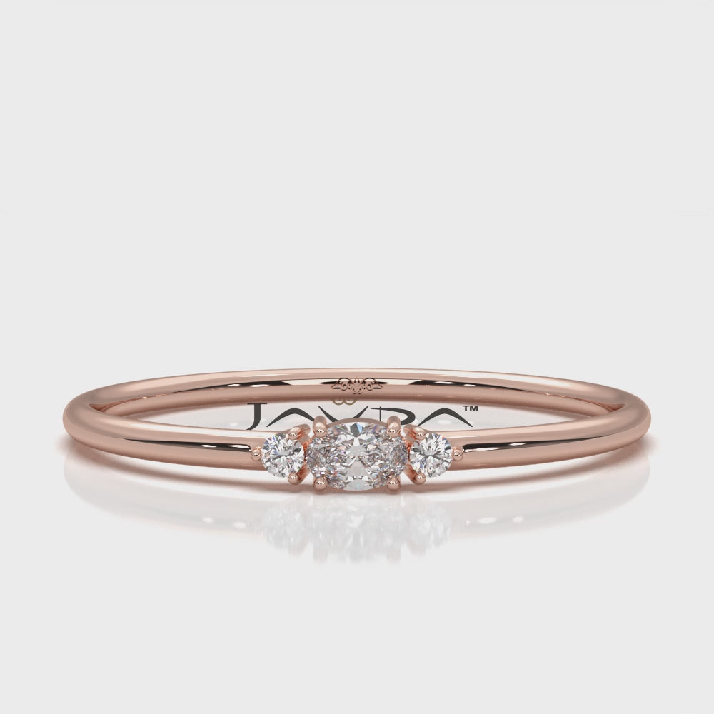 Slim Minimalist 3 Stone Prong Set Oval Lab Diamond Fashion Ring 0.061ctw.