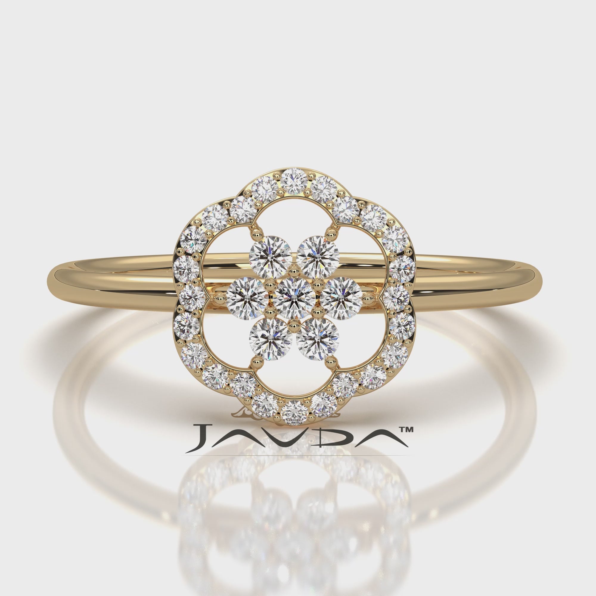 Floral Design Prong Set Minimalist Round Lab Diamond Fashion Ring 0.21ctw.