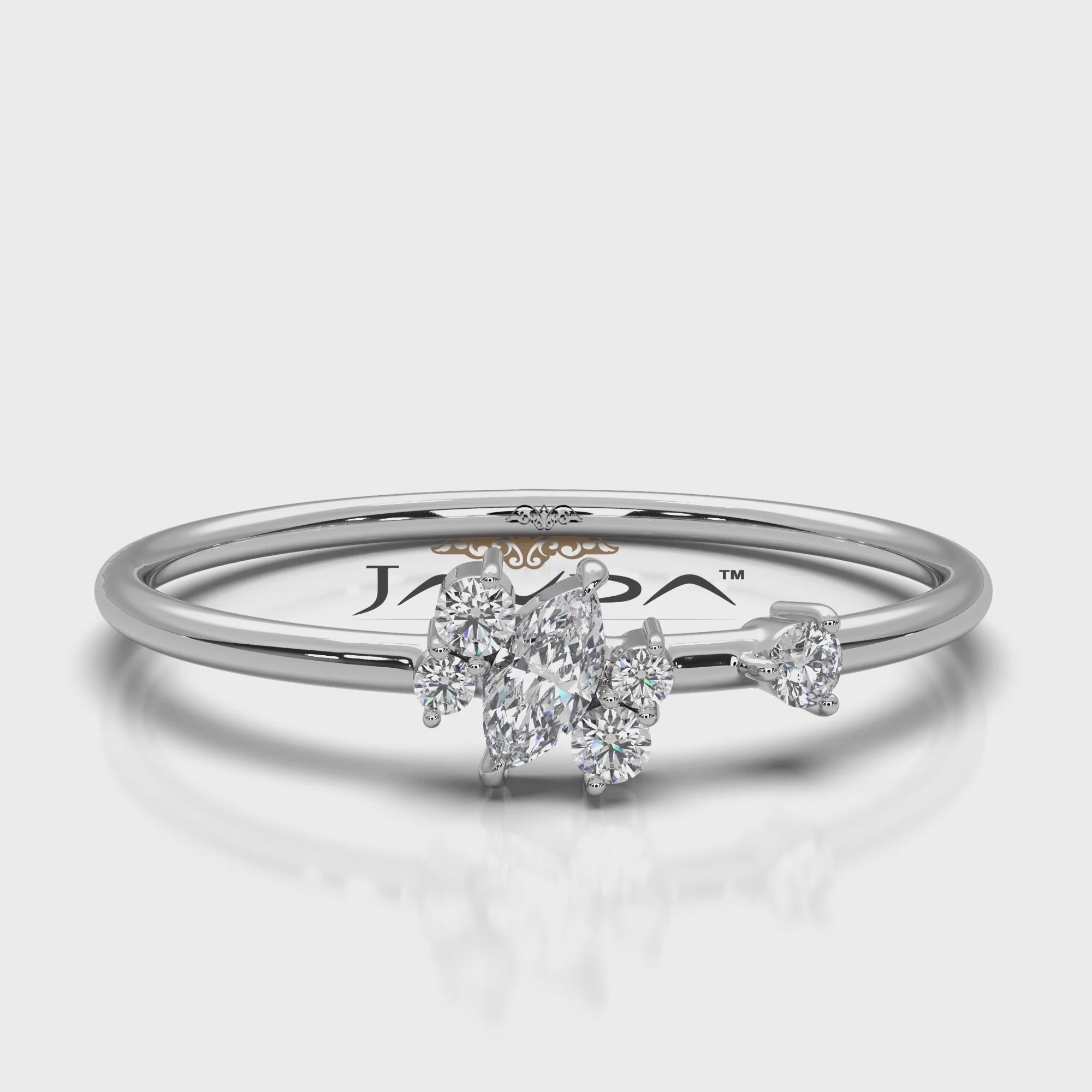Marquise and Round Scattered Lab Diamond Fashion Ring 0.12ctw.