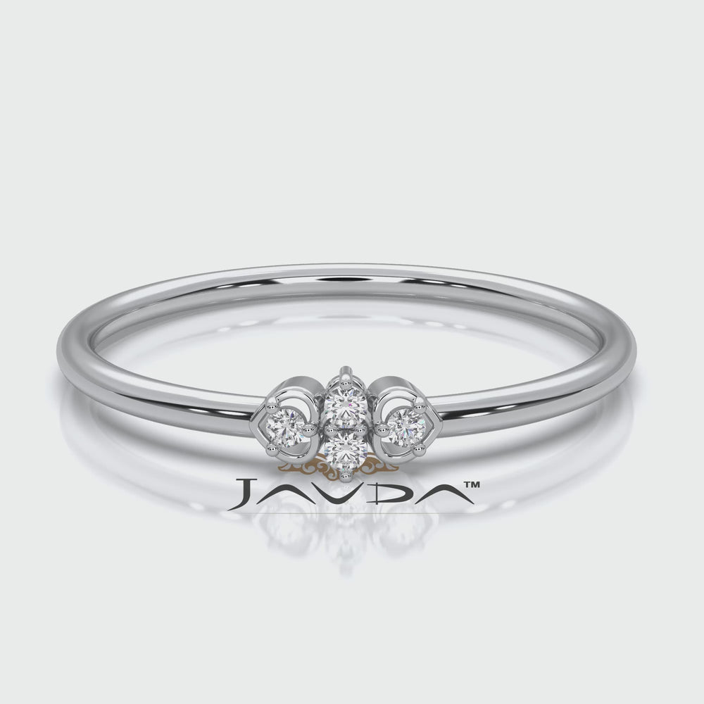 Natural 4 Stone Round Lab Diamond Minimalist Wedding Ring 0.03ctw.