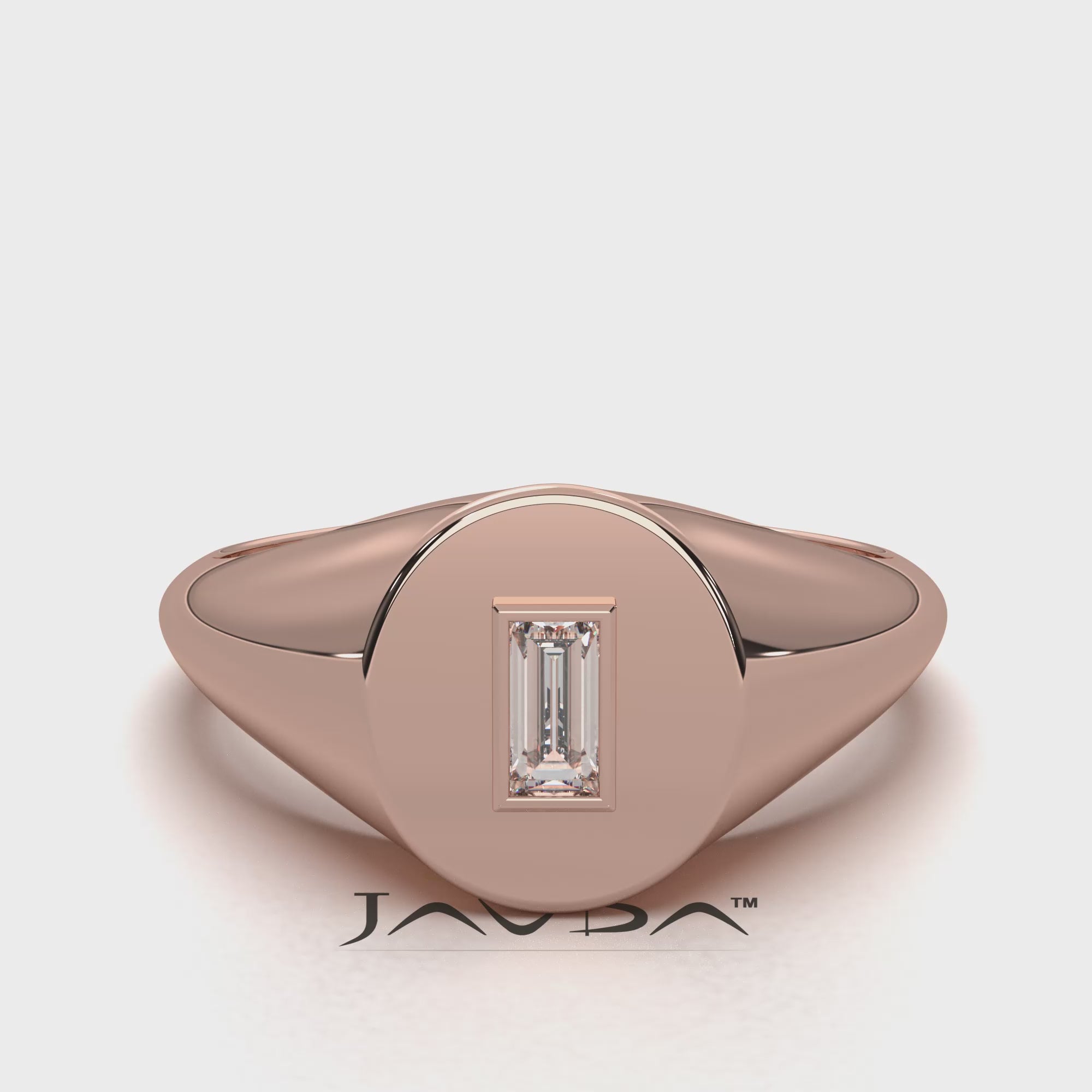 Oval Shaped Bezel Set Baguette Lab Diamond Signet Ring 0.11ctw.