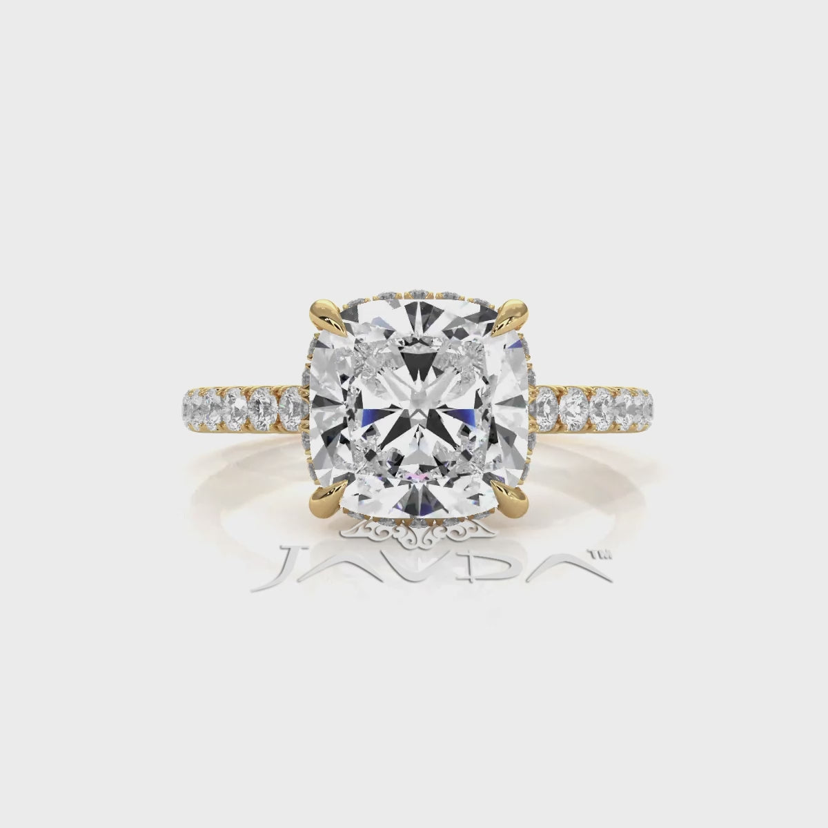 French U Pave Set Hidden Halo Lab Grown Diamond Engagement Ring IGI Certified 3.52 Ctw.