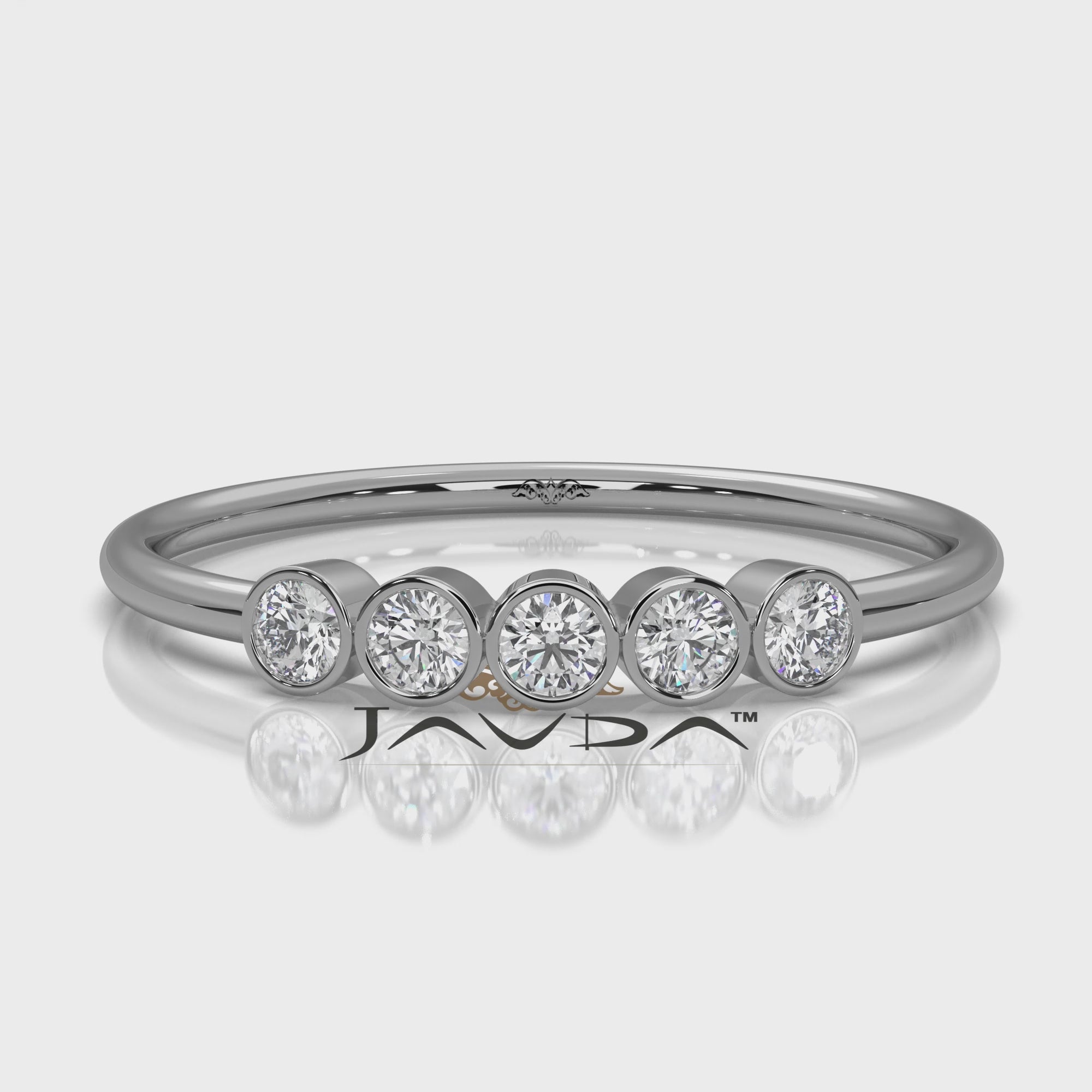 5 Stone Minimalist Bezel Set Round Lab Diamond Stackable Ring 0.15ctw.