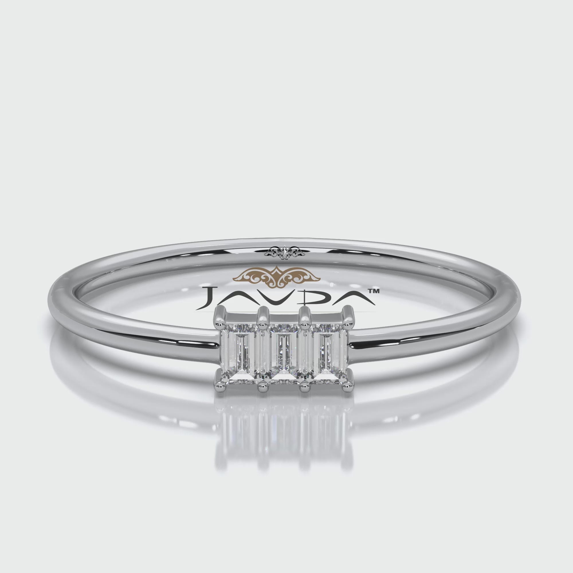 Minimalist 3 Stone Baguette Fashionable Lab Diamond Ring 0.10ctw.