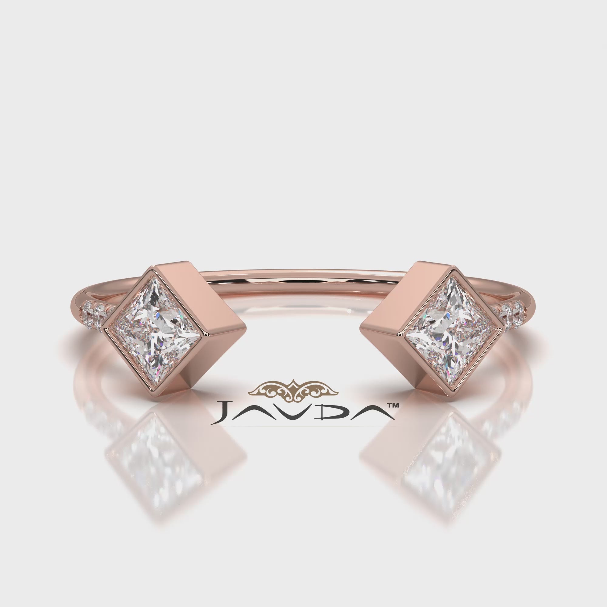 Princess Cut Bezel Set Open Cuff Lab Diamond Fashion Ring 0.37ctw.