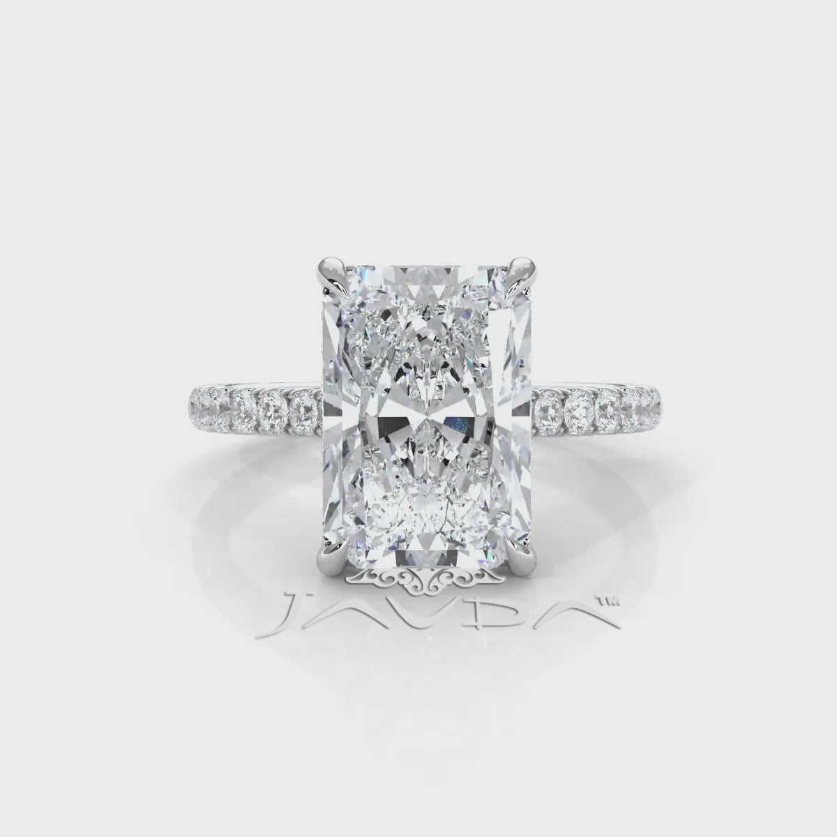 French U Pave Set Hidden Halo Lab Grown Diamond Engagement Ring IGI Certified 3.52 Ctw.