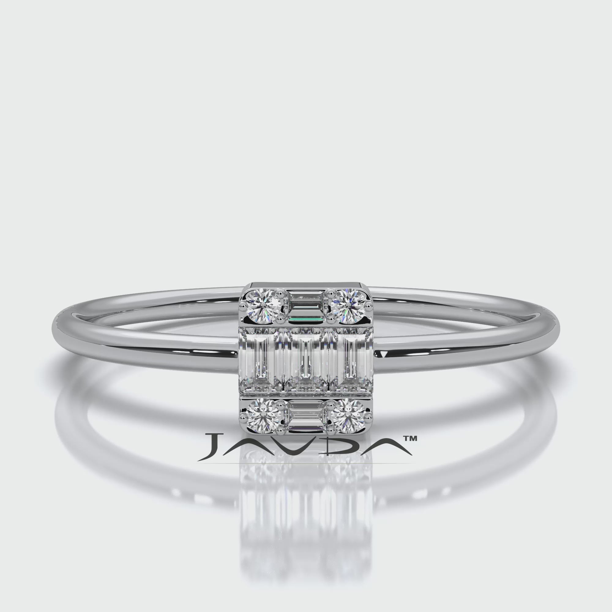 Slim Baguette Round Lab Diamond Minimalist Fashion Ring 0.15ctw.