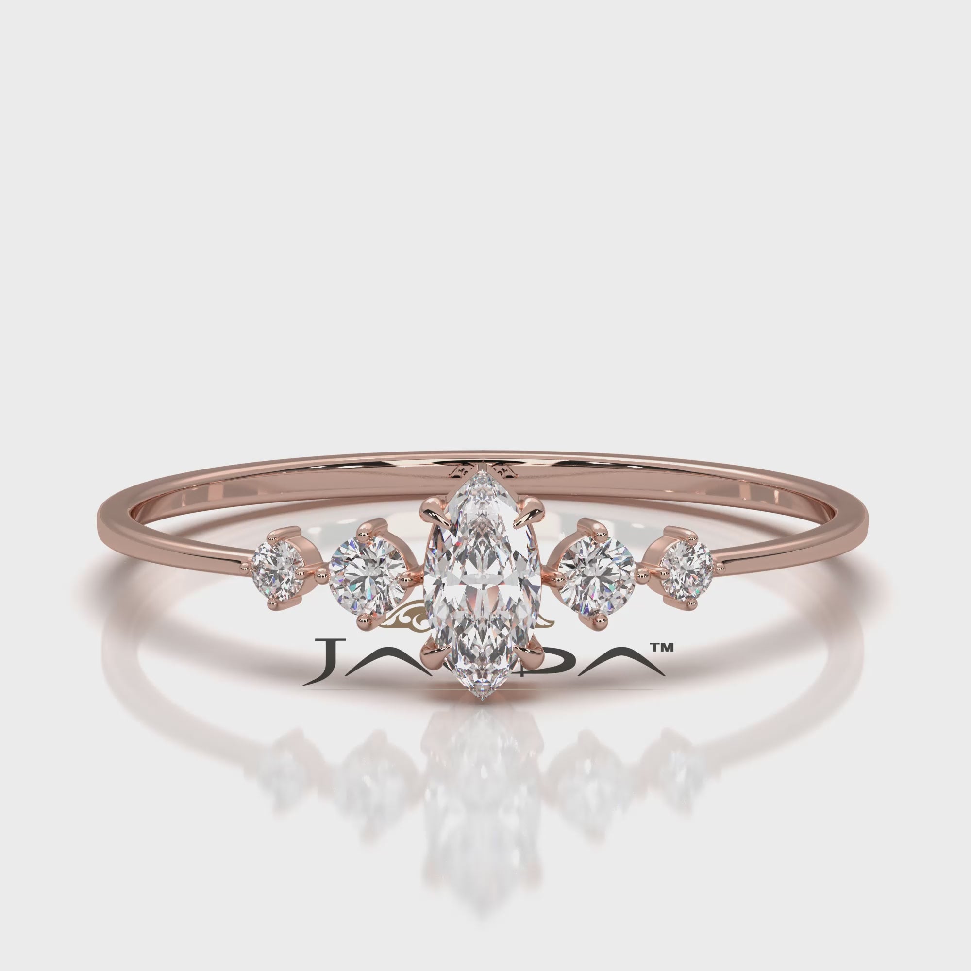 Delicate Petite 5 Stone Marquise Round Lab Diamond Fashion Ring 0.16ctw.