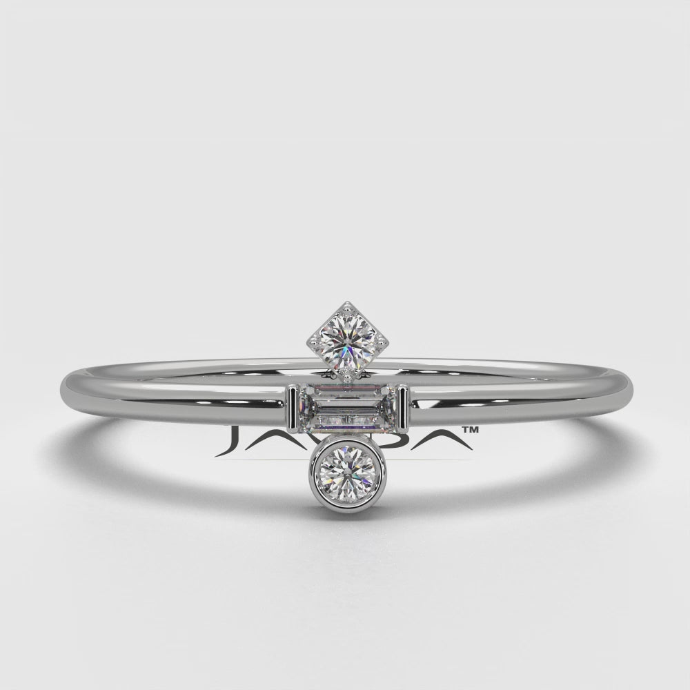 Slim 3 Stone Round And Bezel Lab Diamond Fashion Ring 0.83ctw.