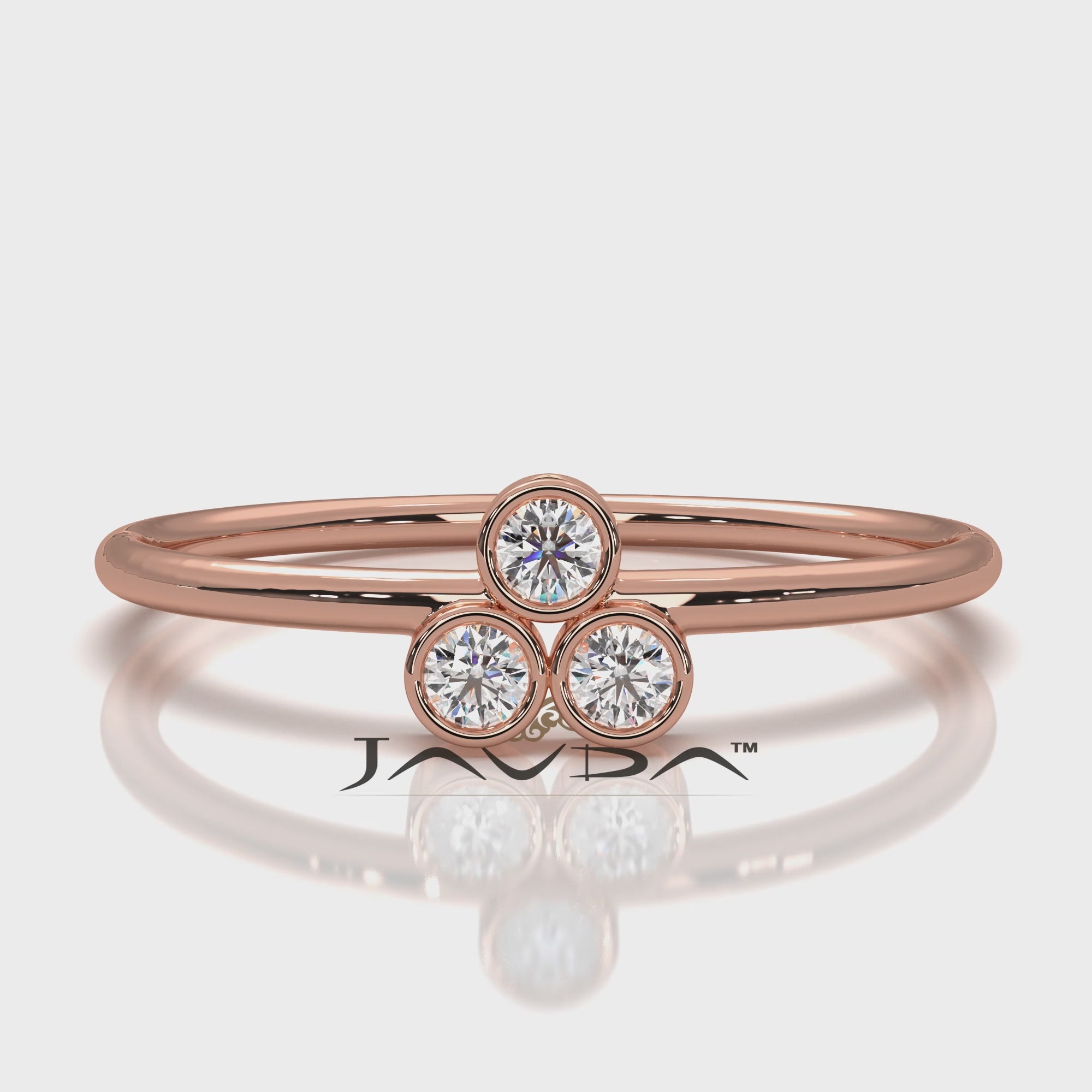 Cluster Stackable 3 Stone Bezel Set Round Lab Diamond Fashionable Ring 0.09ctw.