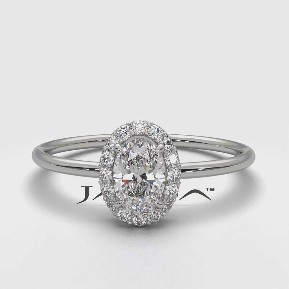 Slim Halo Oval Micro Pave Set Lab Diamond Engagement Ring 0.47ctw.