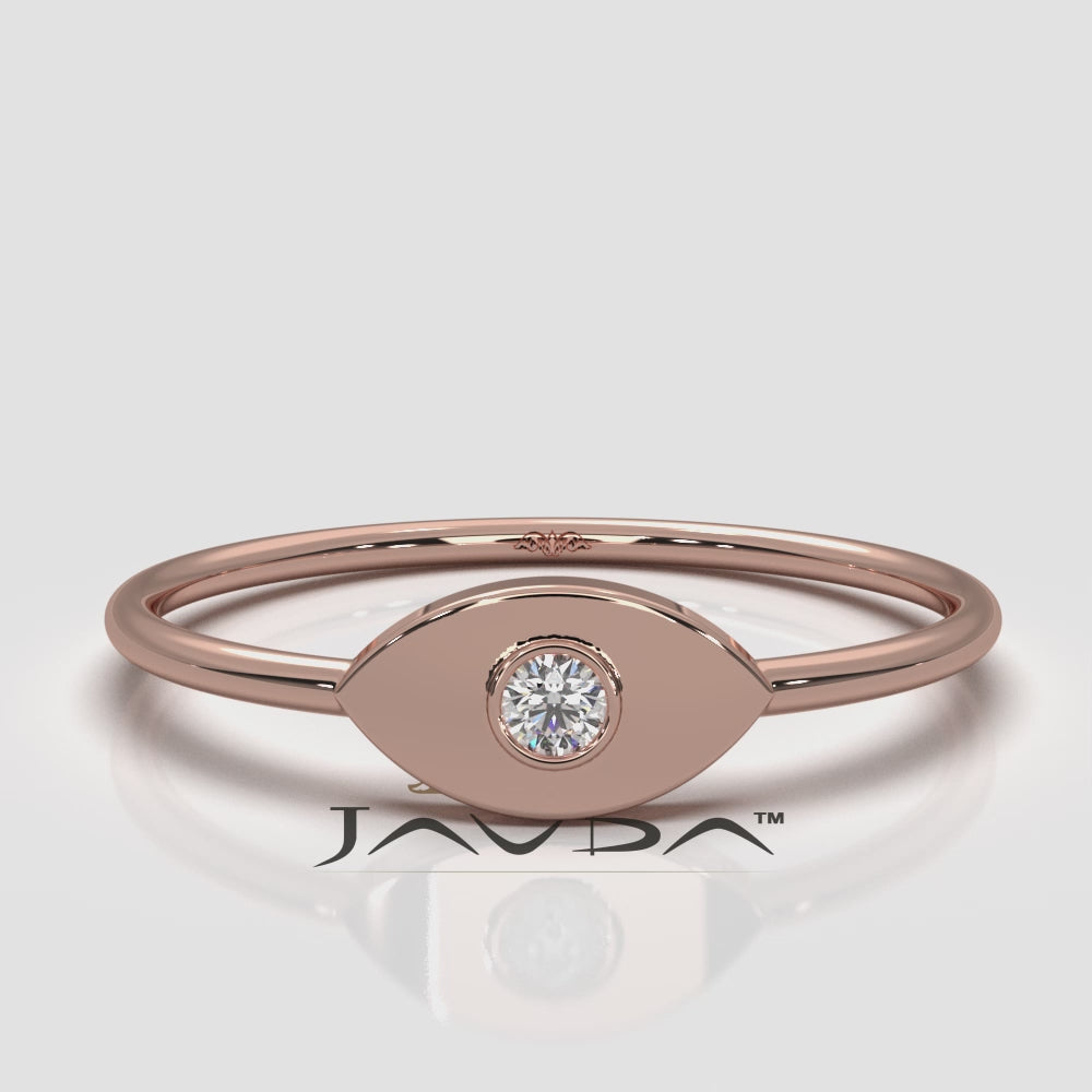 Women's Round Bezel Set Lab Diamond Evil Eye Fashion Ring 0.03ctw.