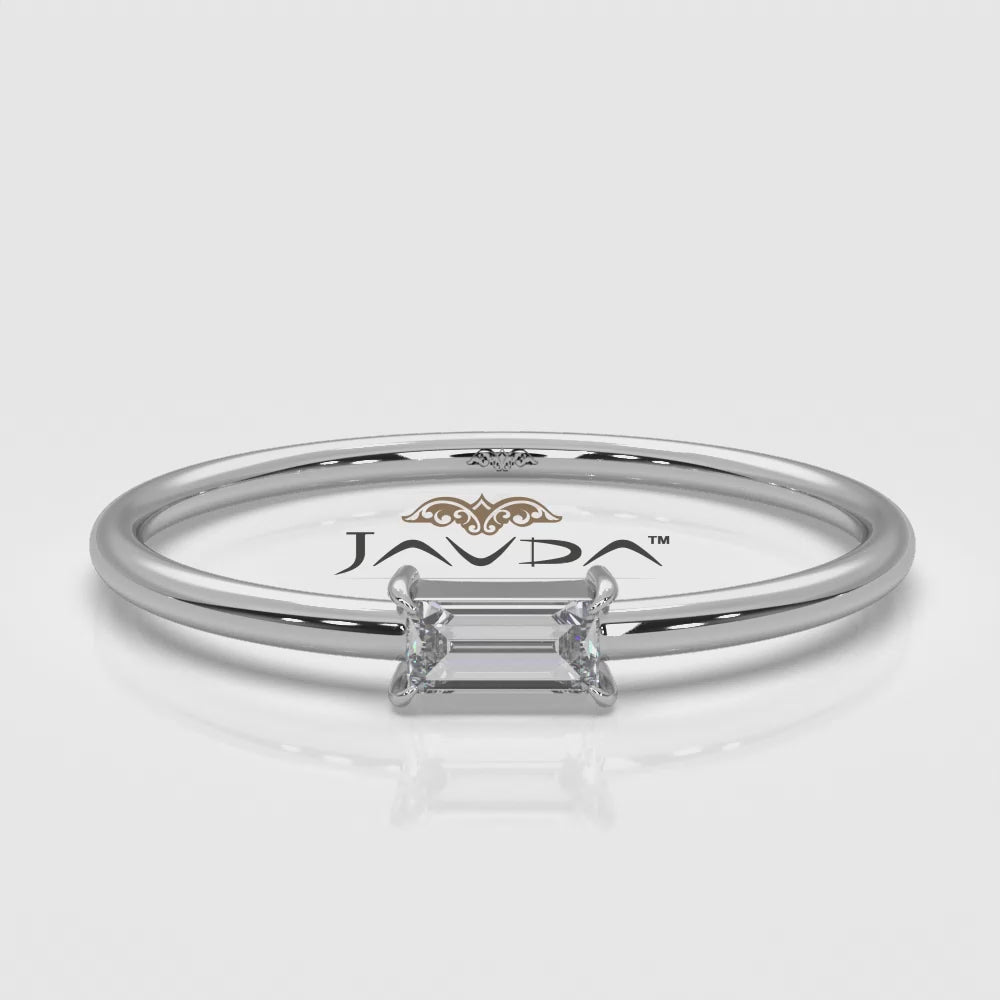 Tiny Horizontal Baguette Lab Diamond Fashion Ring 0.11ctw.