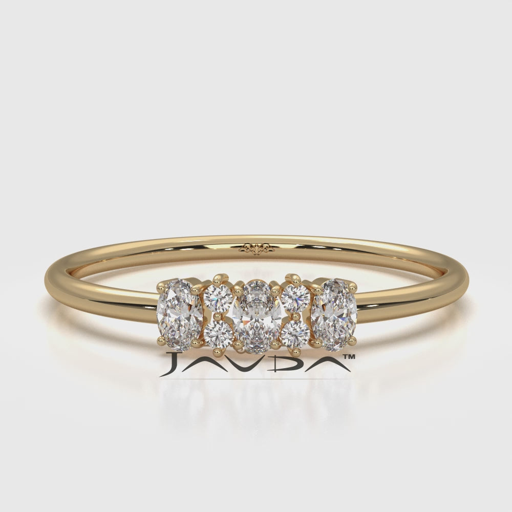 Prong Set Oval And Round Lab Diamond Fashion Ring 0.16ctw.