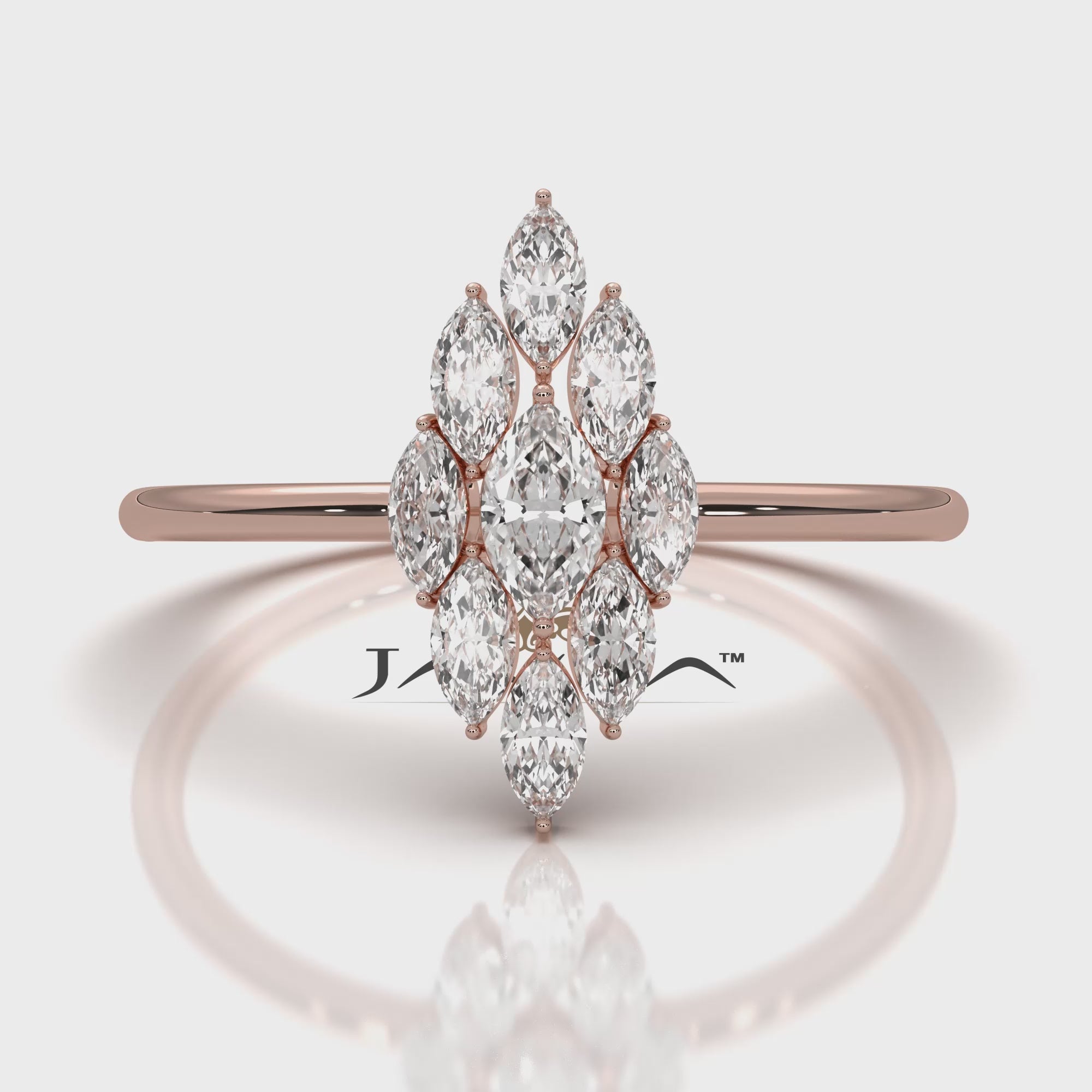 Prong Set Cluster Marquise Lab Diamond Minimalist Fashion Ring 0.37ctw.