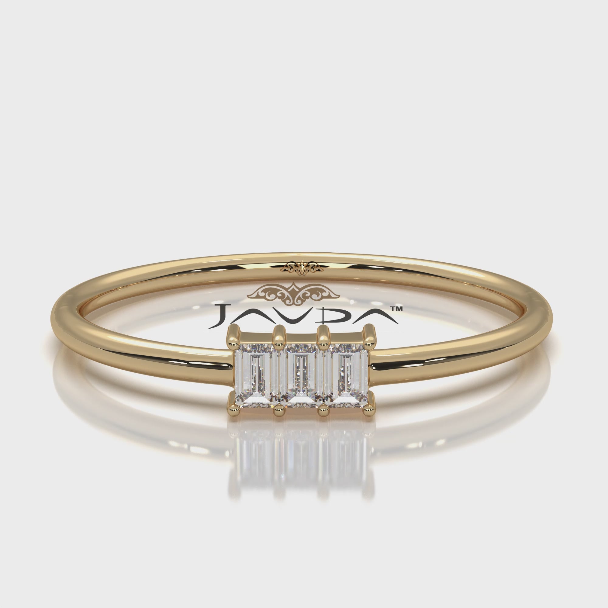 Minimalist 3 Stone Baguette Fashionable Lab Diamond Ring 0.10ctw.