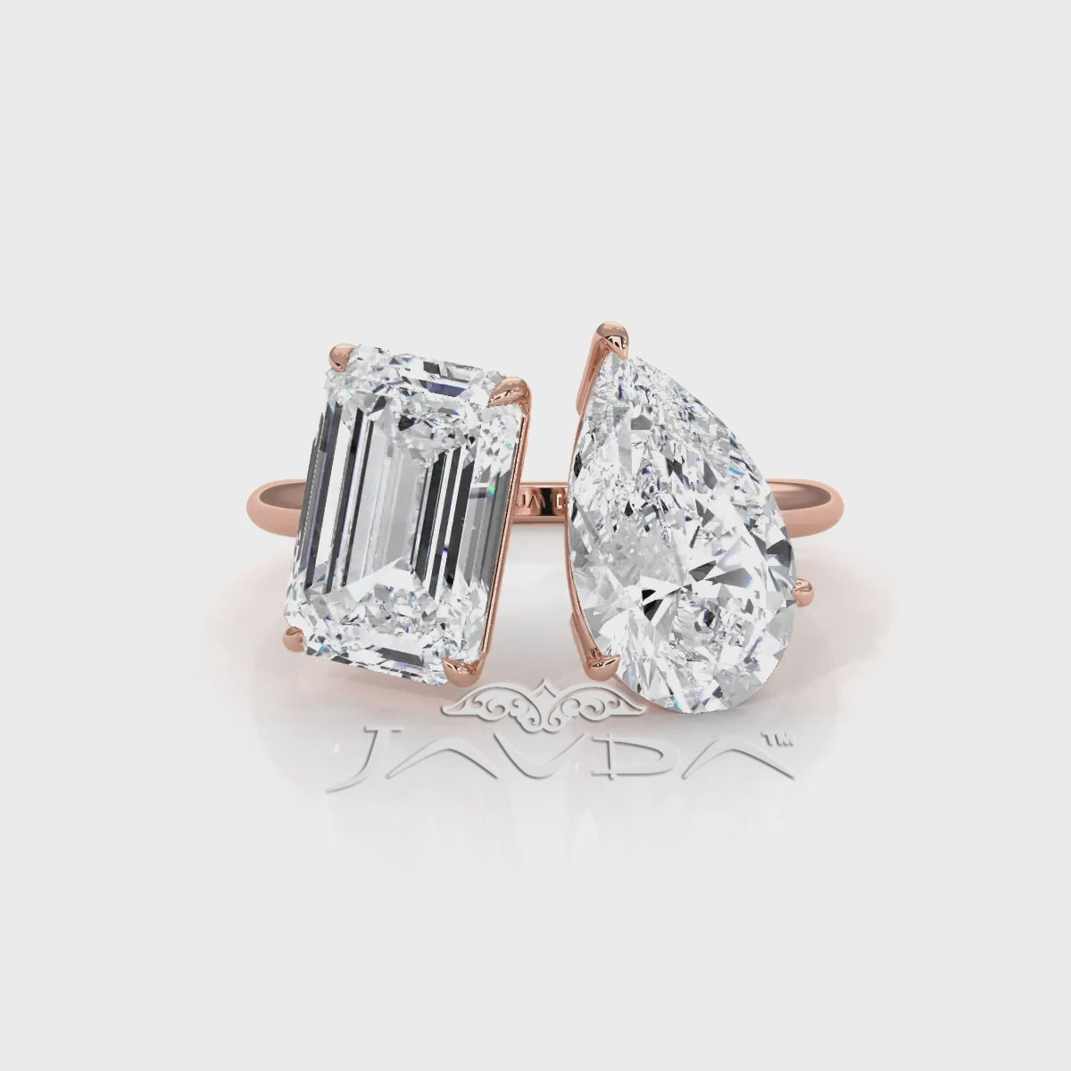 2 Stone Emerald Pear Cut Diamond Engagement Prong Set Ring 14k White Gold 4.63 Ctw.