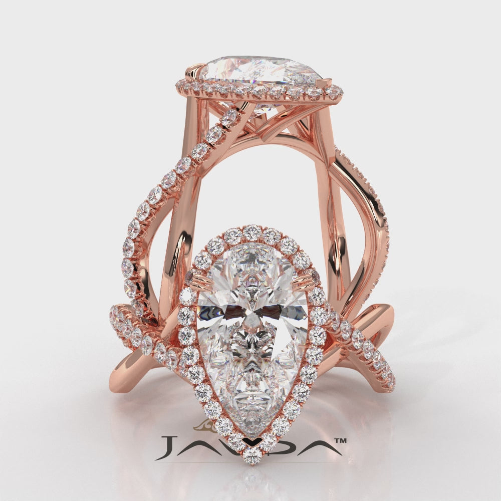 Twisted Halo XOXO Style Pear Diamond Engagement Ring in 14k White Gold