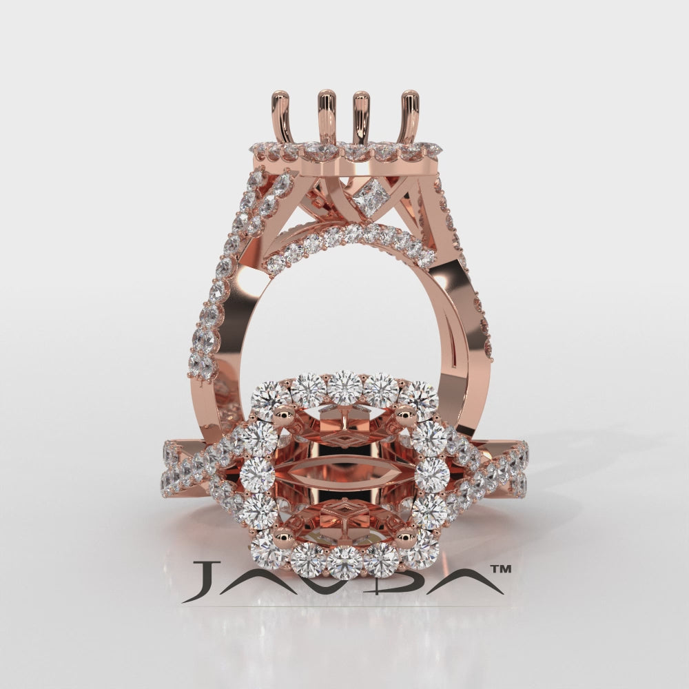 Halo U Cut Prong Set Lab Grown Diamond Engagement Ring Round Semi Mount 1.10 Ct.