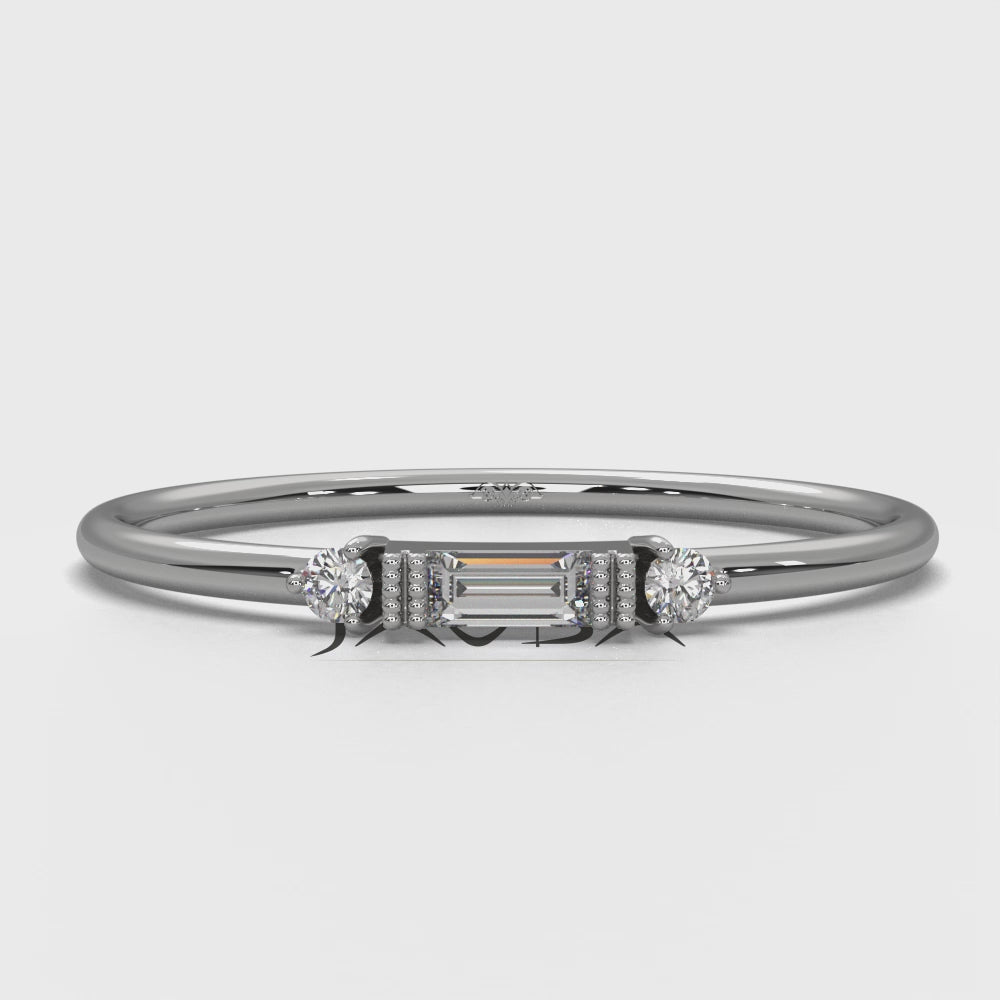 Three Stone Baguette & Round Lab Diamond Slim Fashion Ring 0.07ctw.