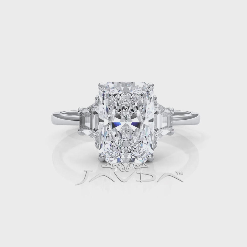 3 Stone Radiant Lab Grown Diamond Engagement Ring IGI 14k White Gold 5.04 Ctw.