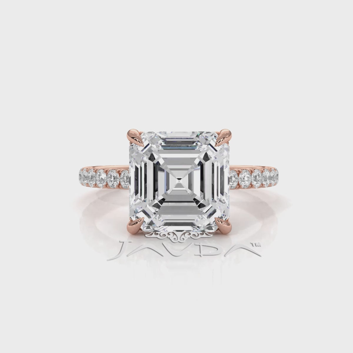 French U Pave Set Hidden Halo Lab Grown Diamond Engagement Ring IGI Certified 3.52 Ctw.