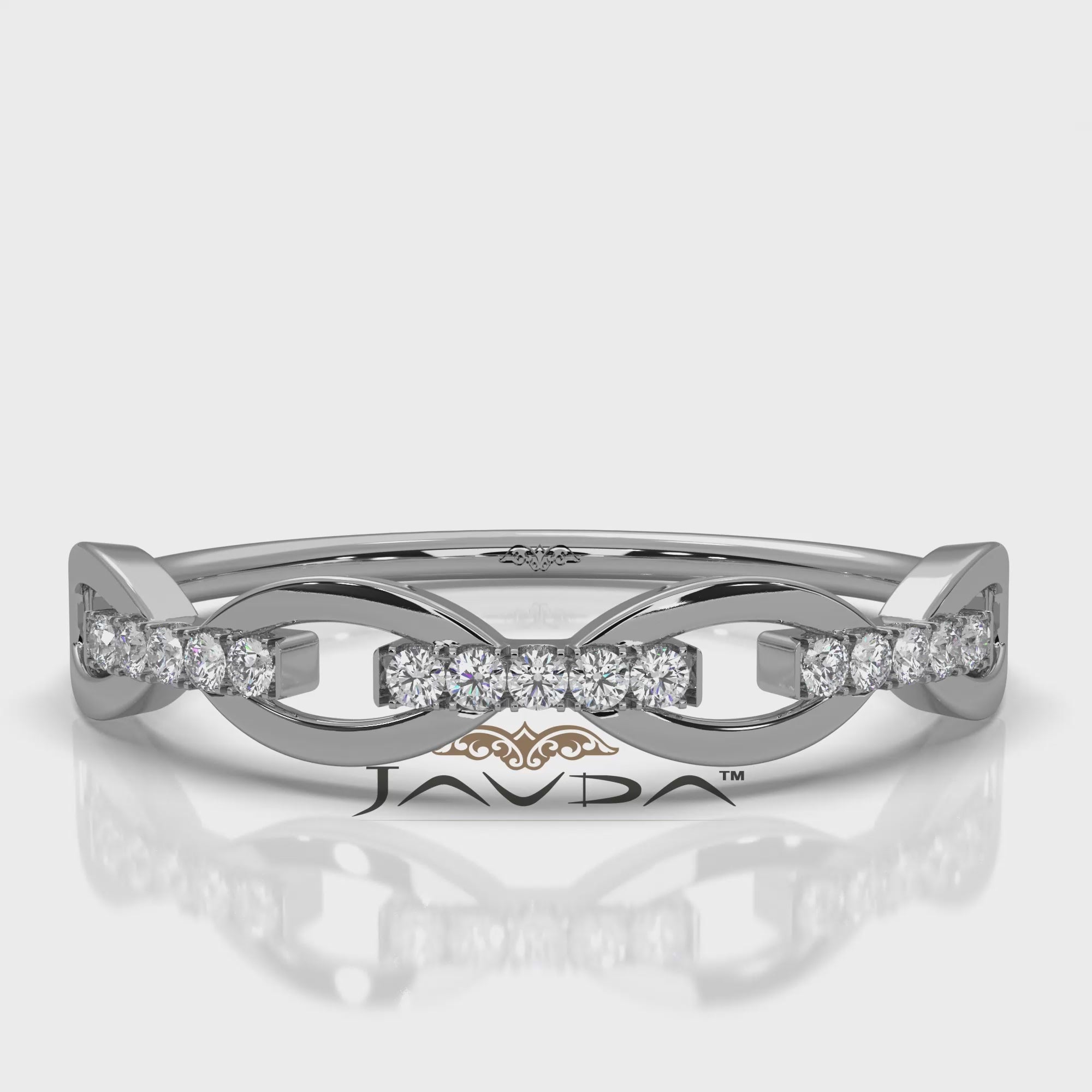 Stackable Chain Link Minimalist Lab Diamond French U Cut Pave Set Fashion Ring 0.06ctw.