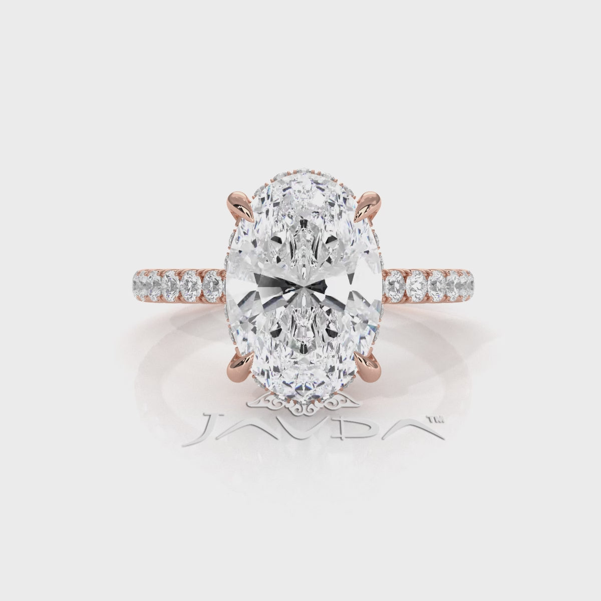 French U Pave Set Hidden Halo Lab Grown Diamond Engagement Ring IGI Certified 3.52 Ctw.