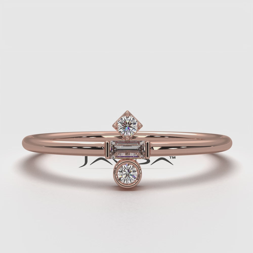 Slim 3 Stone Round And Bezel Lab Diamond Fashion Ring 0.83ctw.