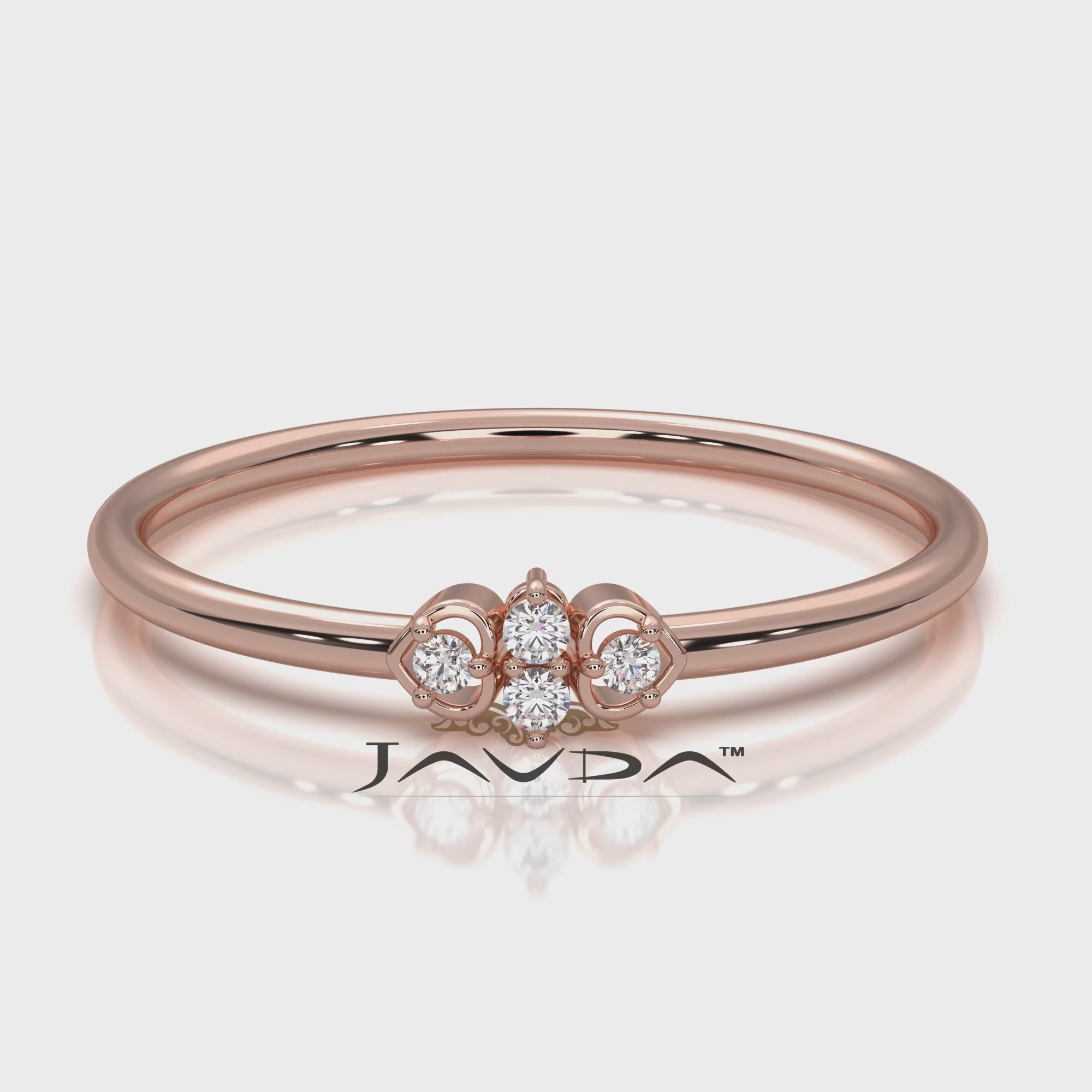 Natural 4 Stone Round Lab Diamond Minimalist Wedding Ring 0.03ctw.