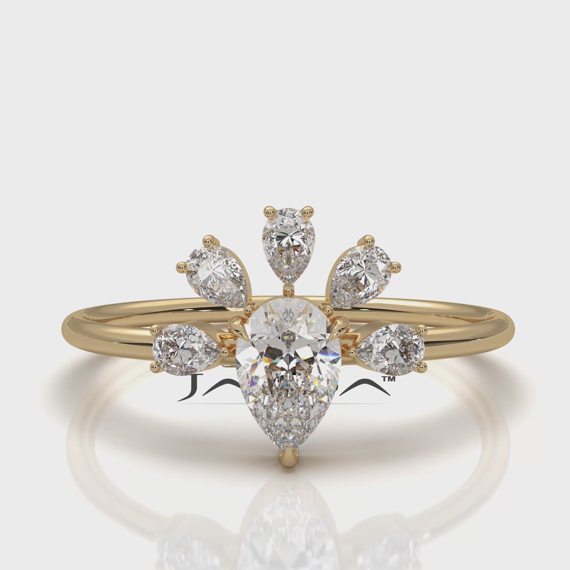 Crescent Style Prong Set Pear Lab Diamond Fashion Ring 0.63ctw.
