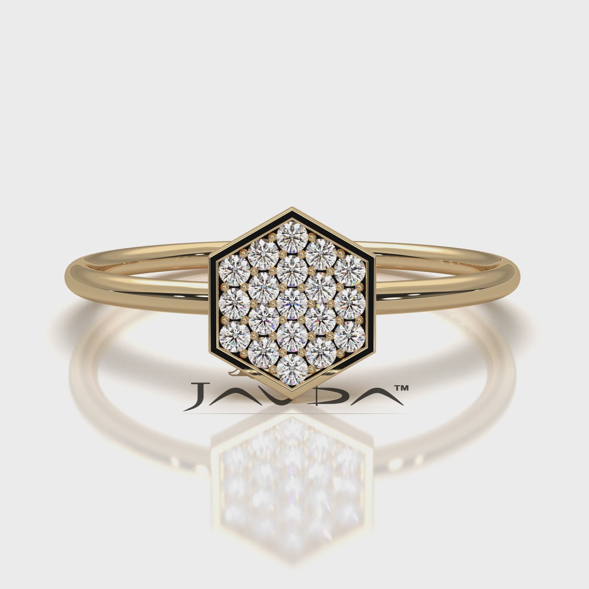 Minimalist Light Weight Hexagon Fashion Round Lab Diamond Ring 0.12ctw.