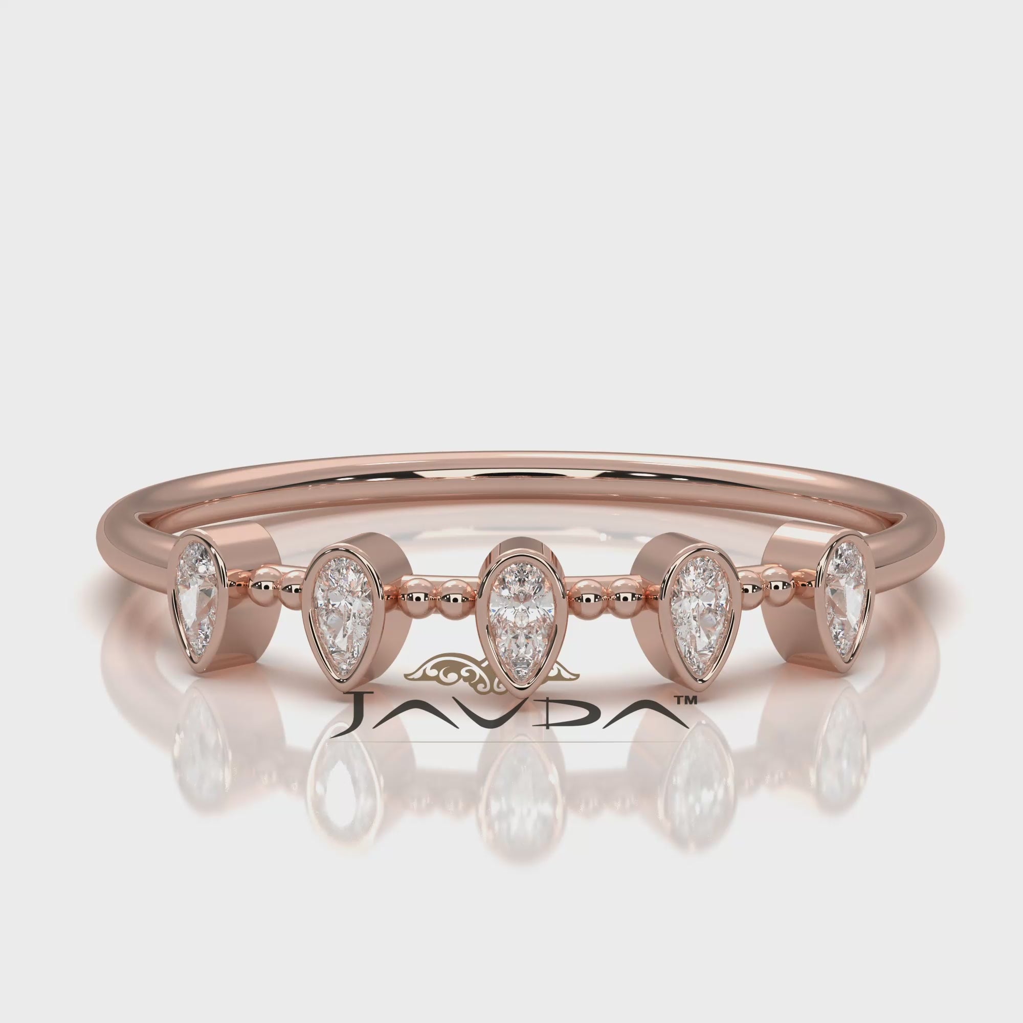 Minimalist 5 Stone Pear Lab Diamond bezel Set Promise Ring 0.08ctw.