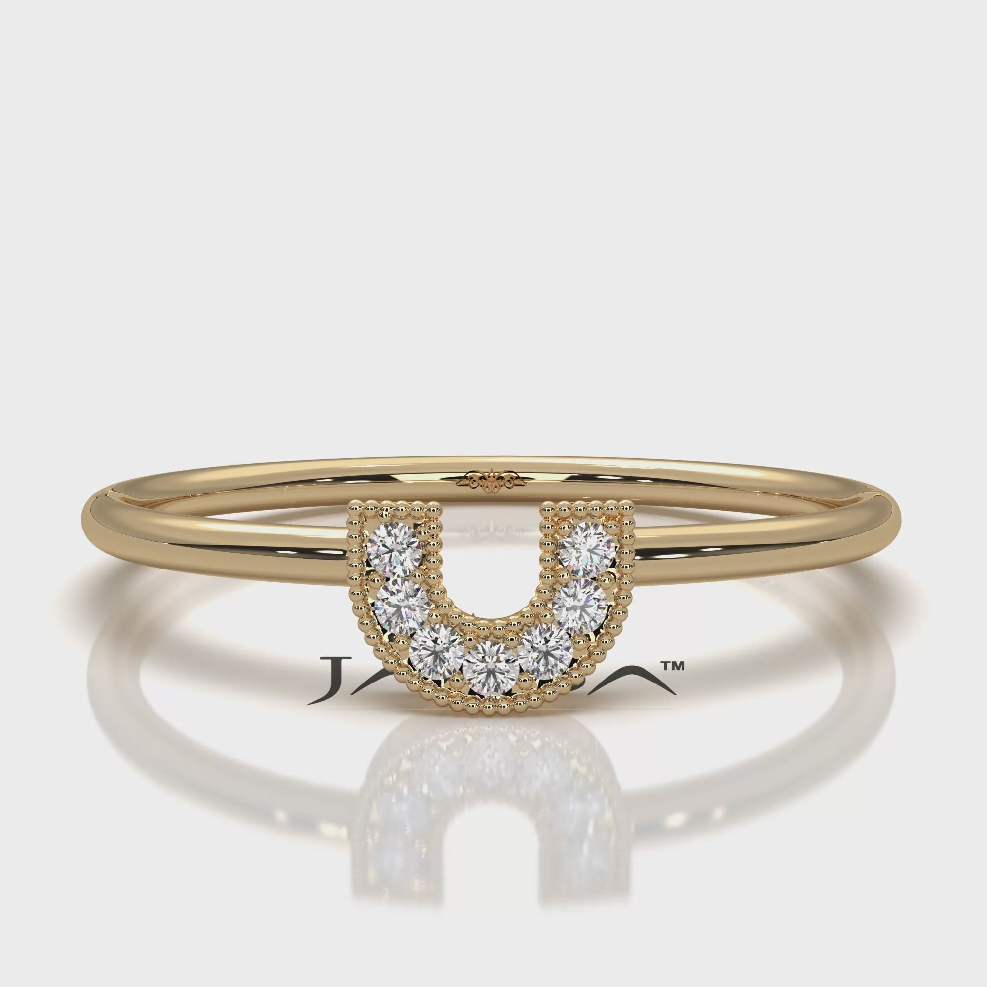 U Shaped Round Lab Diamond Milgrain Edge Fashion Ring 0.04ctw.