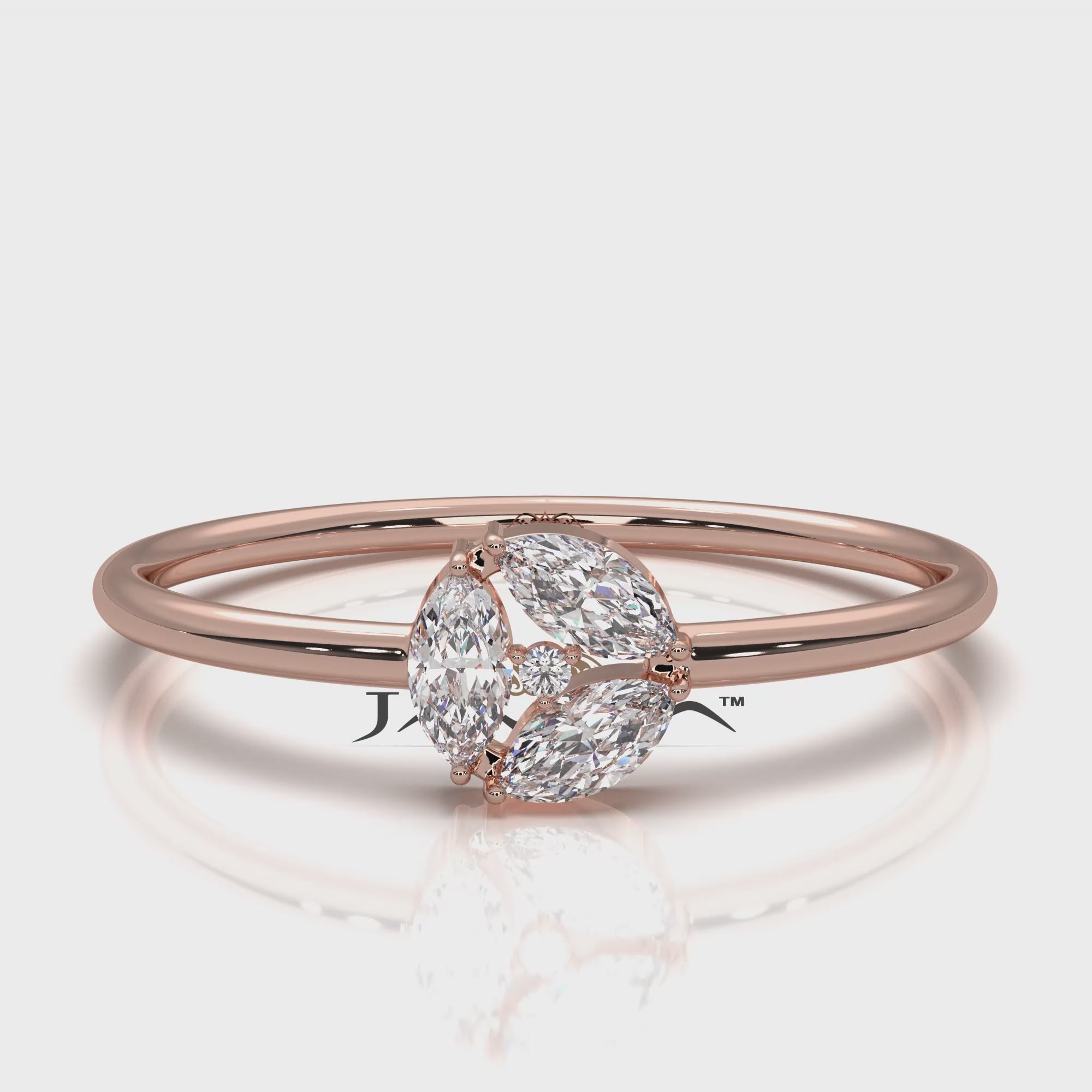 Tiny Round And Marquise Lab Diamond Prong Set Fashion Ring 0.17ctw.