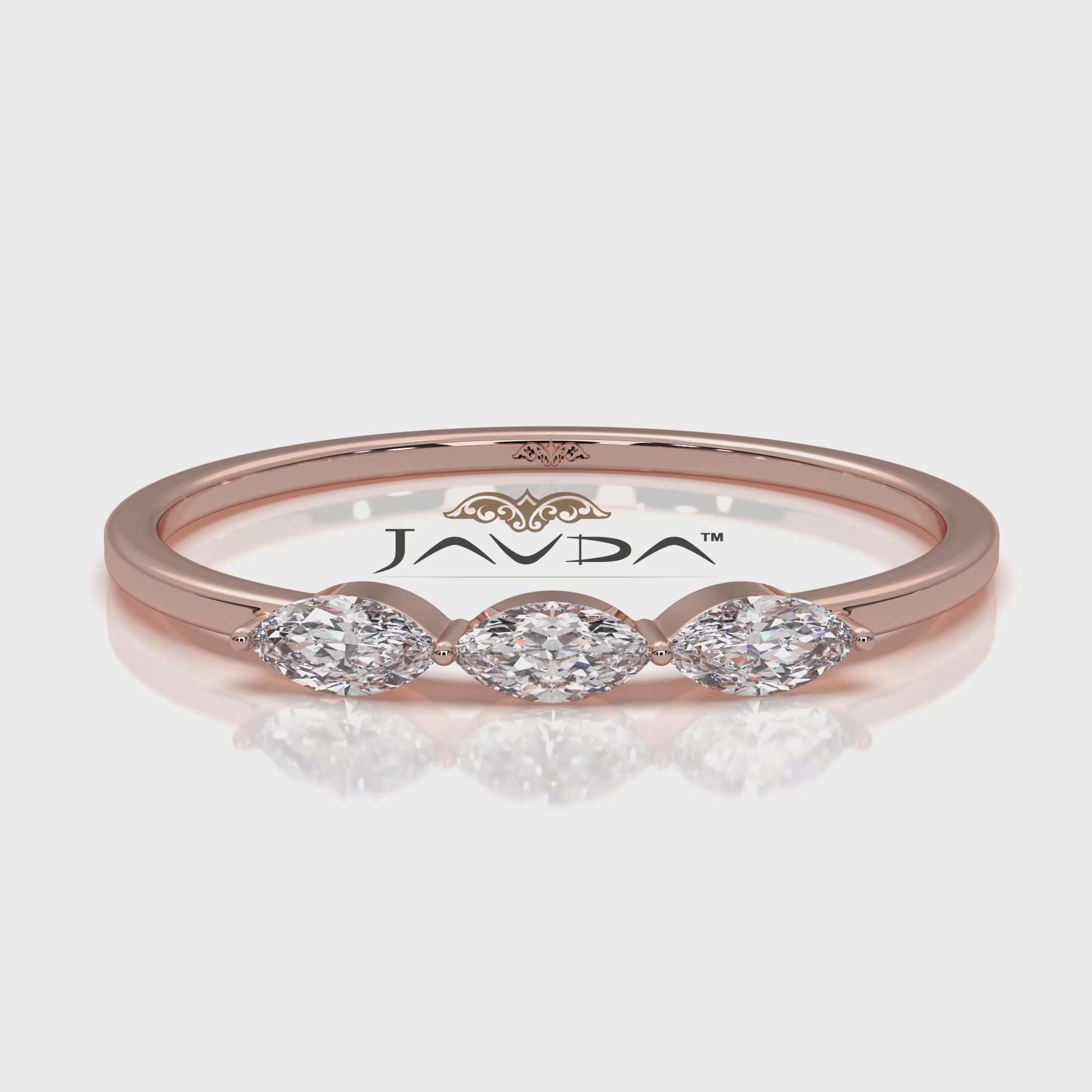 Stackable 3 Stone Prong Set Marquise Lab Diamond Fashion Ring 0.16ctw.