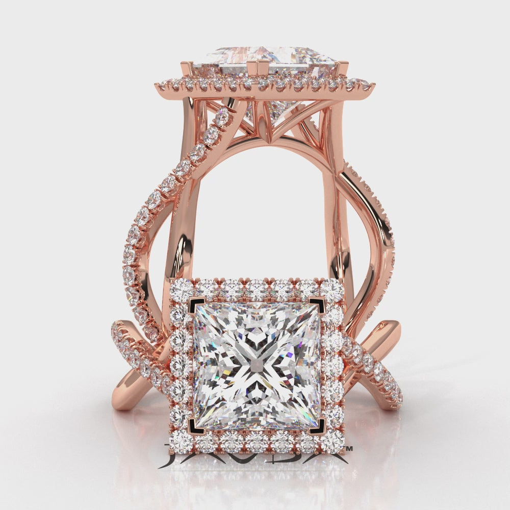 Twisted Halo XOXO Style Lab Grown Diamond Engagement Ring IGI Certified 3.70 Ctw.