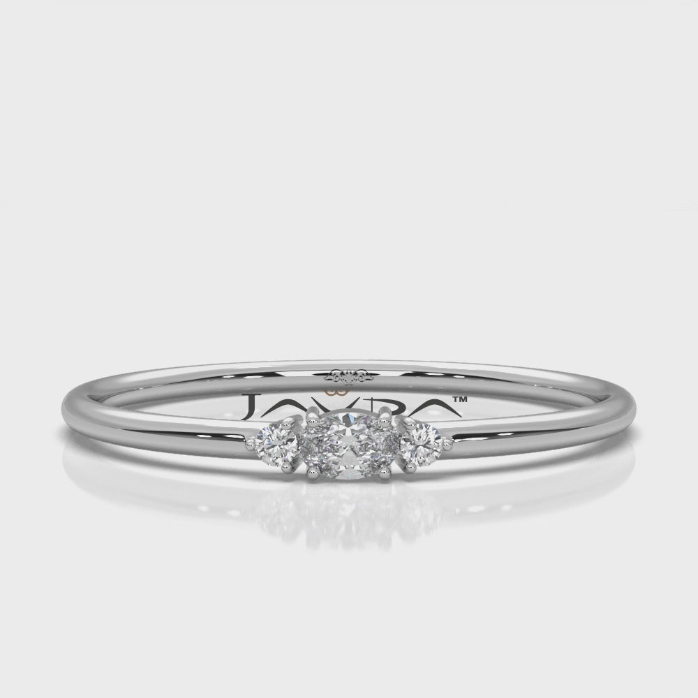 Slim Minimalist 3 Stone Prong Set Oval Lab Diamond Fashion Ring 0.061ctw.