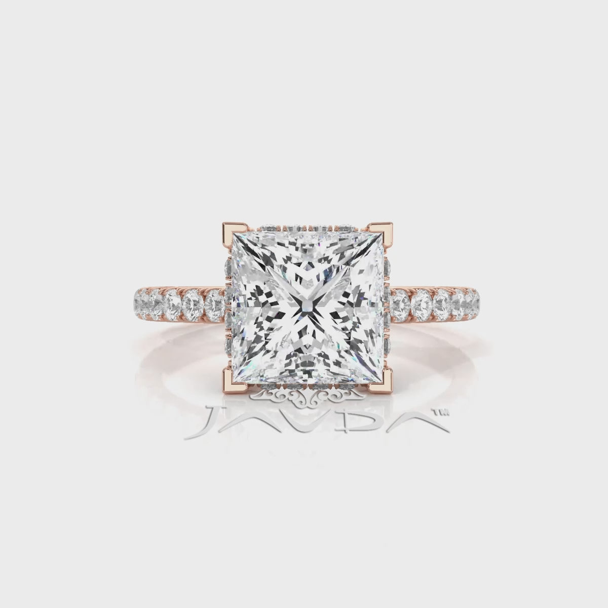 French U Pave Set Hidden Halo Lab Grown Diamond Engagement Ring IGI Certified 3.52 Ctw.