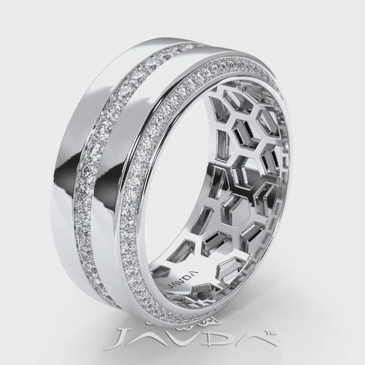 Matte Finish 2 Row Round Diamond Eternity Men Wedding Band 14k White Gold 1.94 Ctw.